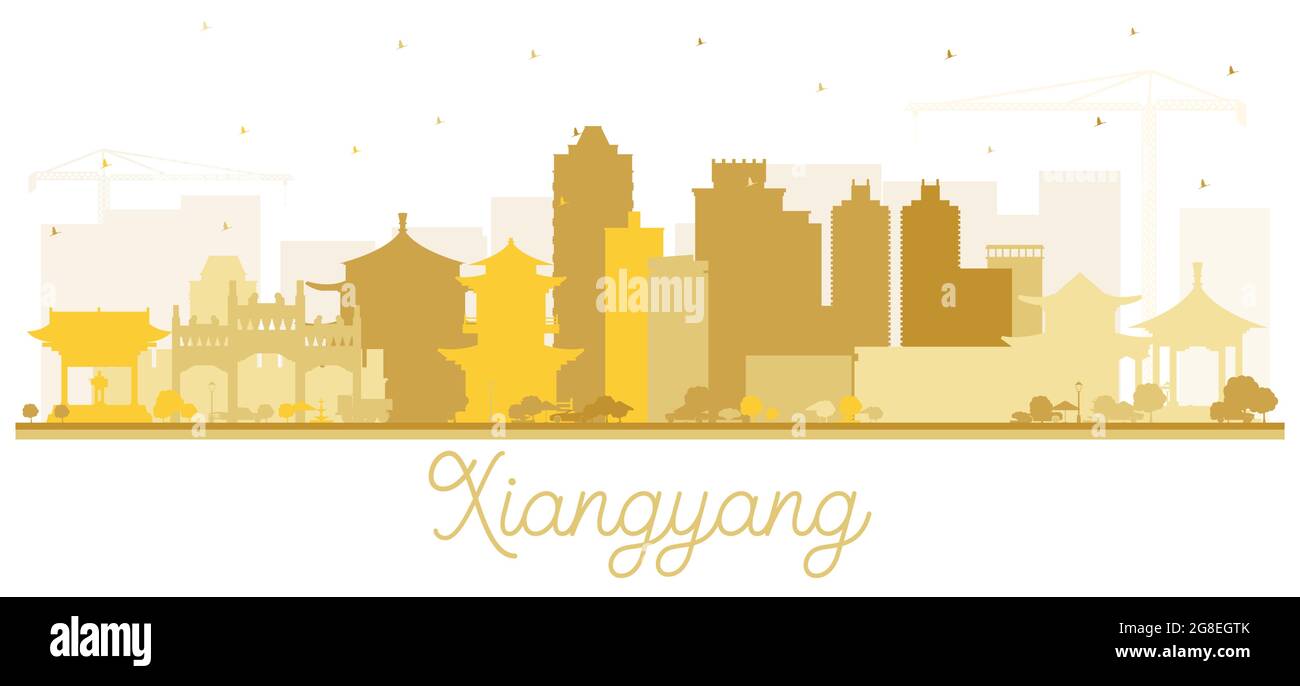 Xiangyang China City Skyline Silhouette mit goldenen Gebäuden isoliert auf Weiß. Vektorgrafik. Tourismuskonzept mit Historic. Stock Vektor