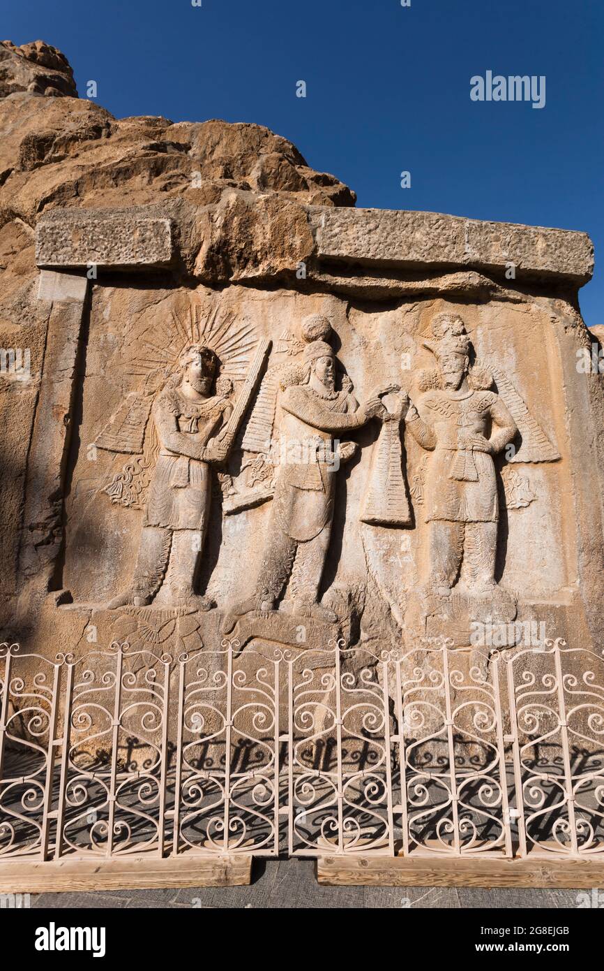 Taq e Bostan (Taq e Bustan), Sasanian Rock Reliefs, Shapur ii, Kermanshah, Provinz Kermanshah, Iran, Persien, Westasien, Asien Stockfoto