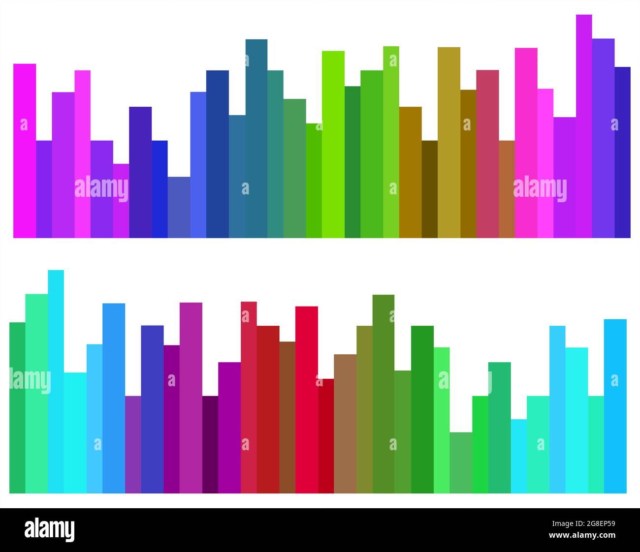 Bunte Gleichmacher vertikale Balken für Audio-Spektrum grafische Darstellung Satz von 2 Stock Vektor