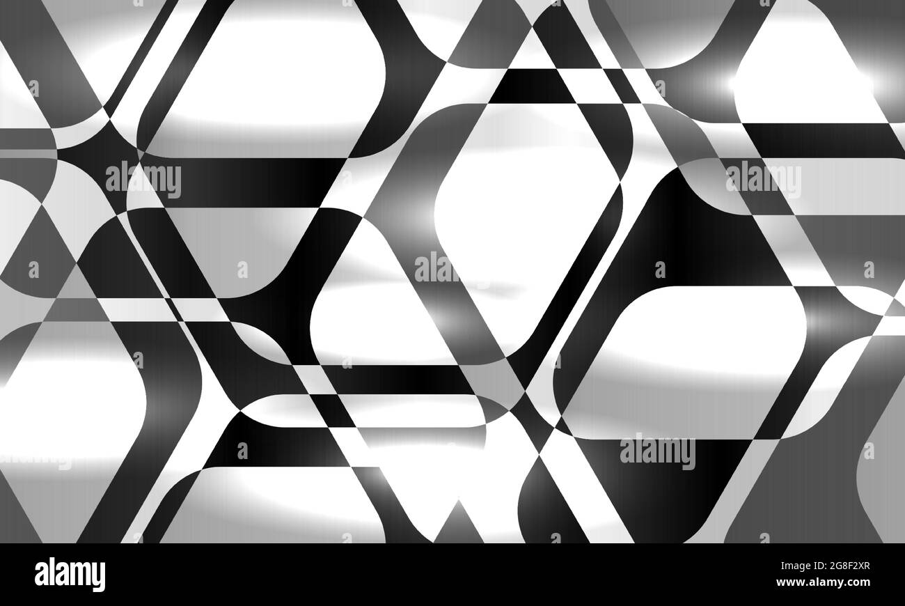 Abstrakter sechseckiger geometrischer Hintergrund in Schwarz und Weiß. Modernes geometrisches Formenkonzept. Vektorgrafik Stock Vektor