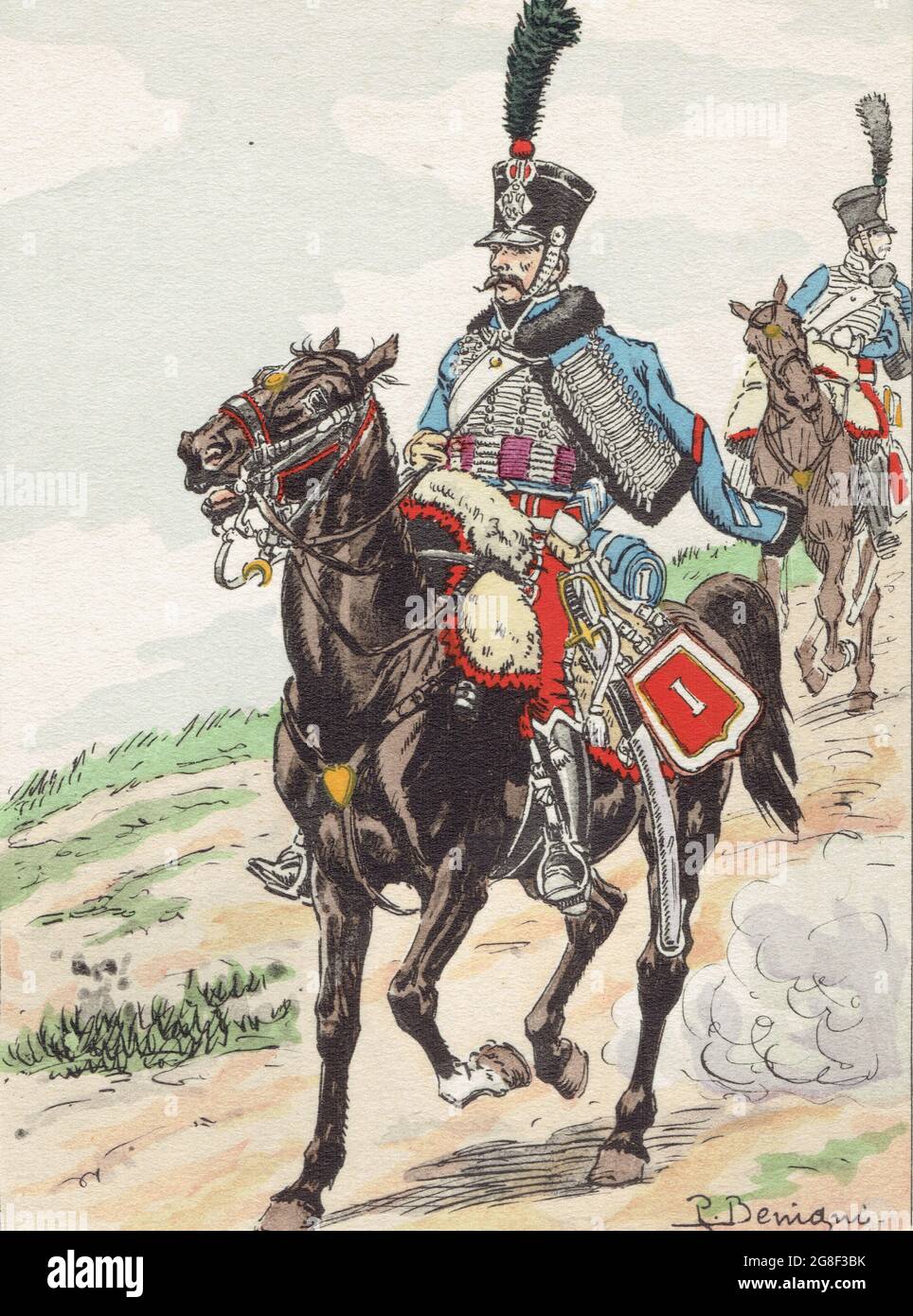 brigadier du 1er régiment de hussards en grande tenue sous le 1er Empire Stockfoto