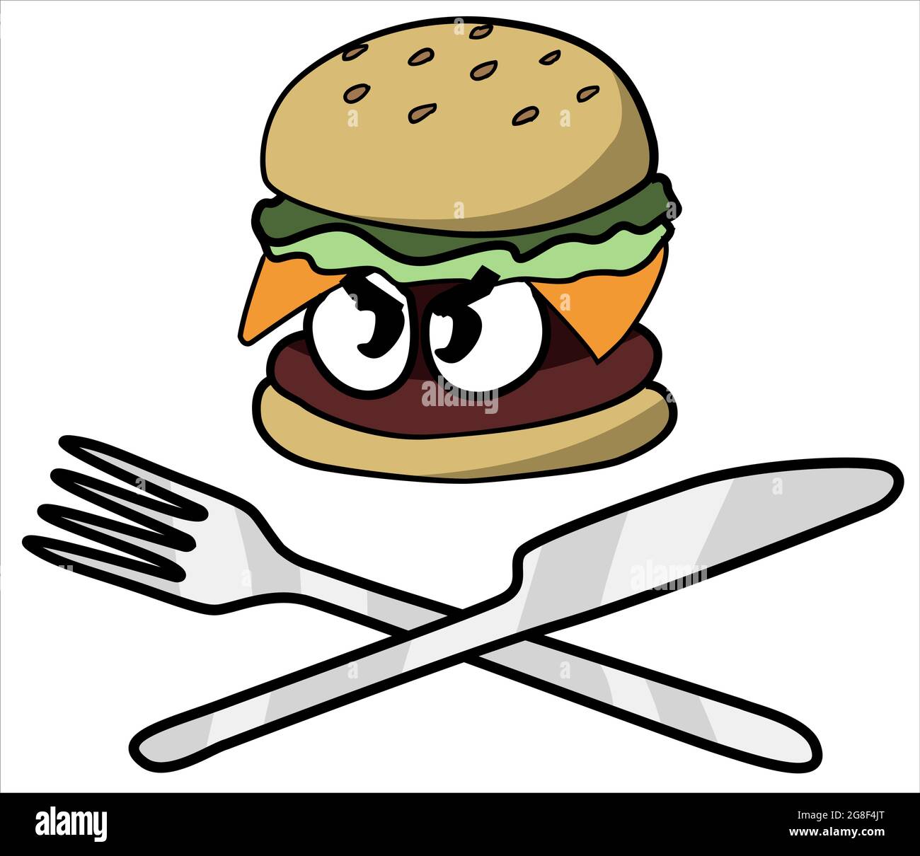 Angry Hamburger, Cartoon Farbe Vektor Illustration, horizontal, über weiß, isoliert Stock Vektor