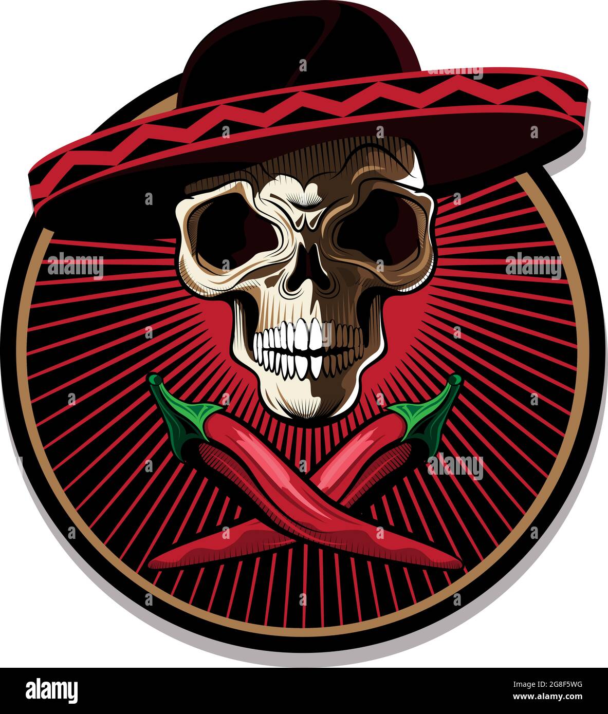 Mexikanisches Schädel-Emblem oder -Symbol Stock Vektor