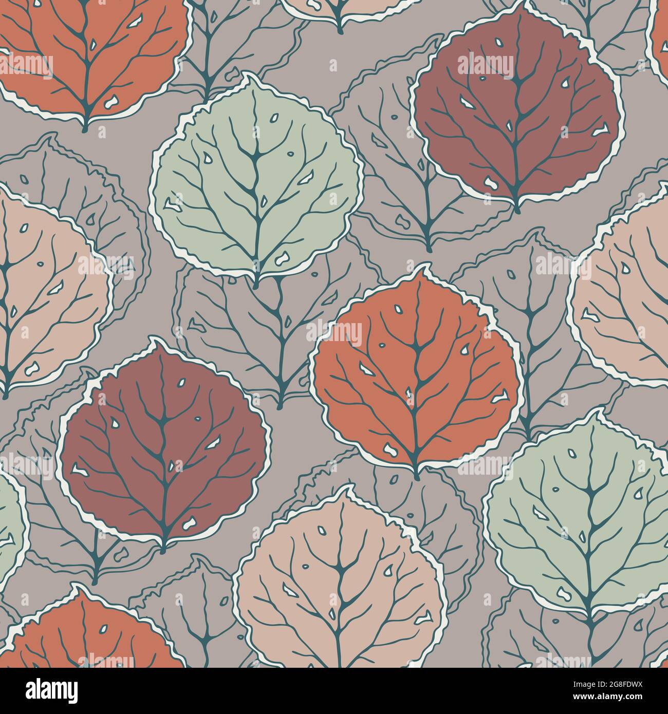 Nahtloses Vektormuster mit Blättern auf blauem Hintergrund. Schöne moderne florale Tapete Design. Happy Seasonal Mode Textil. Stock Vektor