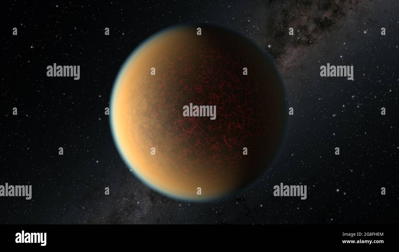 Dies ist ein Künstlerbild des erdgroßen, felsigen Exoplaneten GJ 1132 b, der 41 Lichtjahre entfernt um einen roten Zwergstern liegt. Wissenschaftler, die NA verwenden Stockfoto