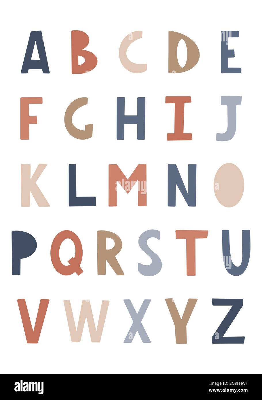 Schriftart für Kinder. Lustige Kinder Cartoon Briefe für Schule, Kindergarten. Niedliche Farbe Alphabet. Baby-Schriftzug. Stock Vektor