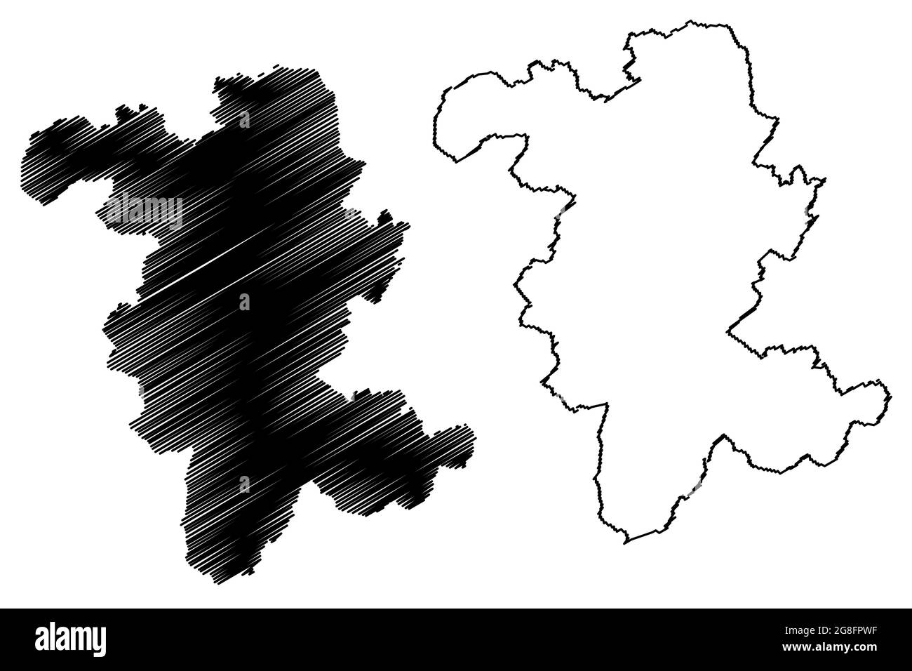 Rheinisch-Bergischer Kreis (Bundesrepublik Deutschland, Land Nordrhein-Westfalen, NRW, Region Köln) Kartenvektordarstellung, Scribble sk Stock Vektor