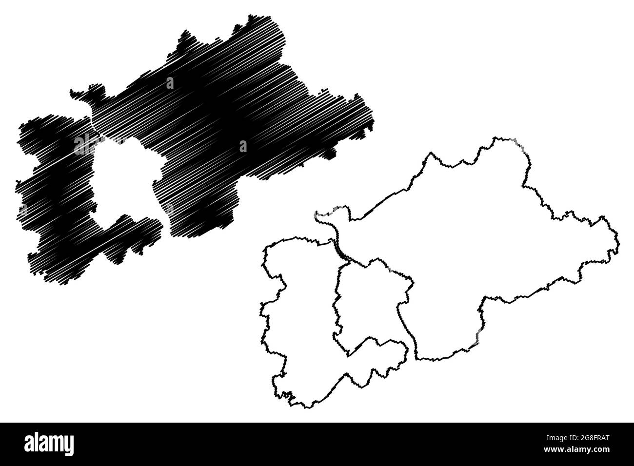 Rhein-Sieg Kreis (Bundesrepublik Deutschland, Land Nordrhein-Westfalen, NRW, Region Köln) Kartenvektordarstellung, Scribble-Skizze Rhein Stock Vektor
