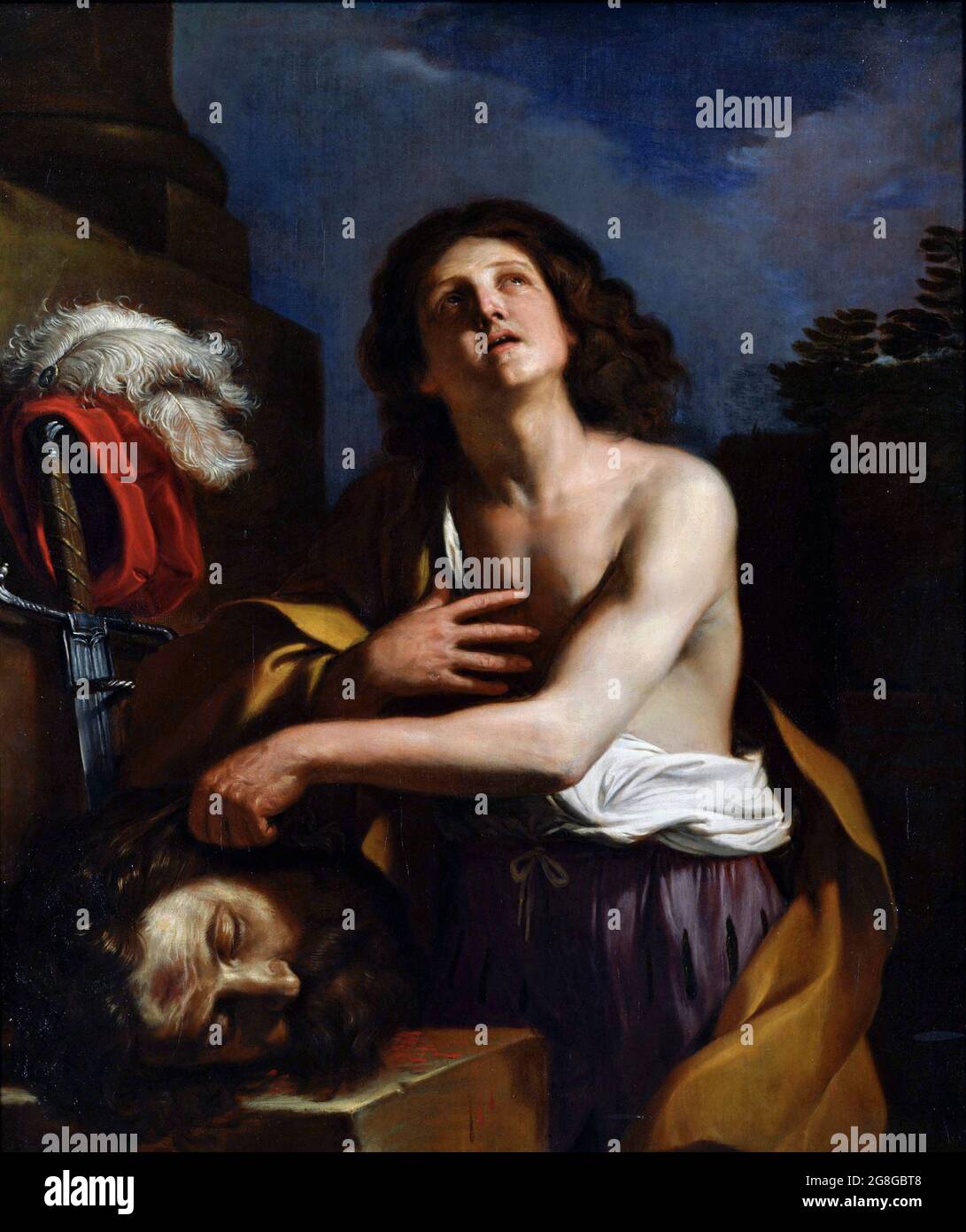 David mit dem Kopf von Goliath von Il Guercino (Giovanni Francesco Barbieri: 1591-1666), Öl auf Leinwand, um 1650 Stockfoto