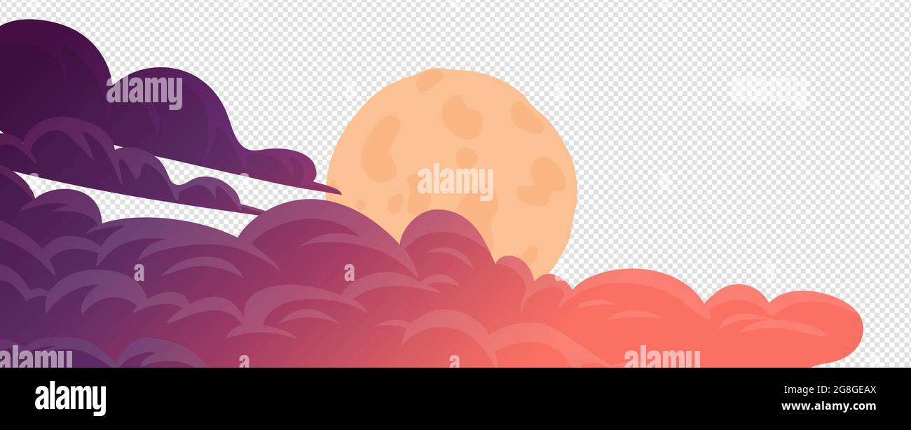 Wolken, Cartoon-Vektor-Hintergrund. Abendwolkenund vollmoom auf weißem Hintergrund. Vektor-Illustration im flachen Cartoon-Stil Stock Vektor