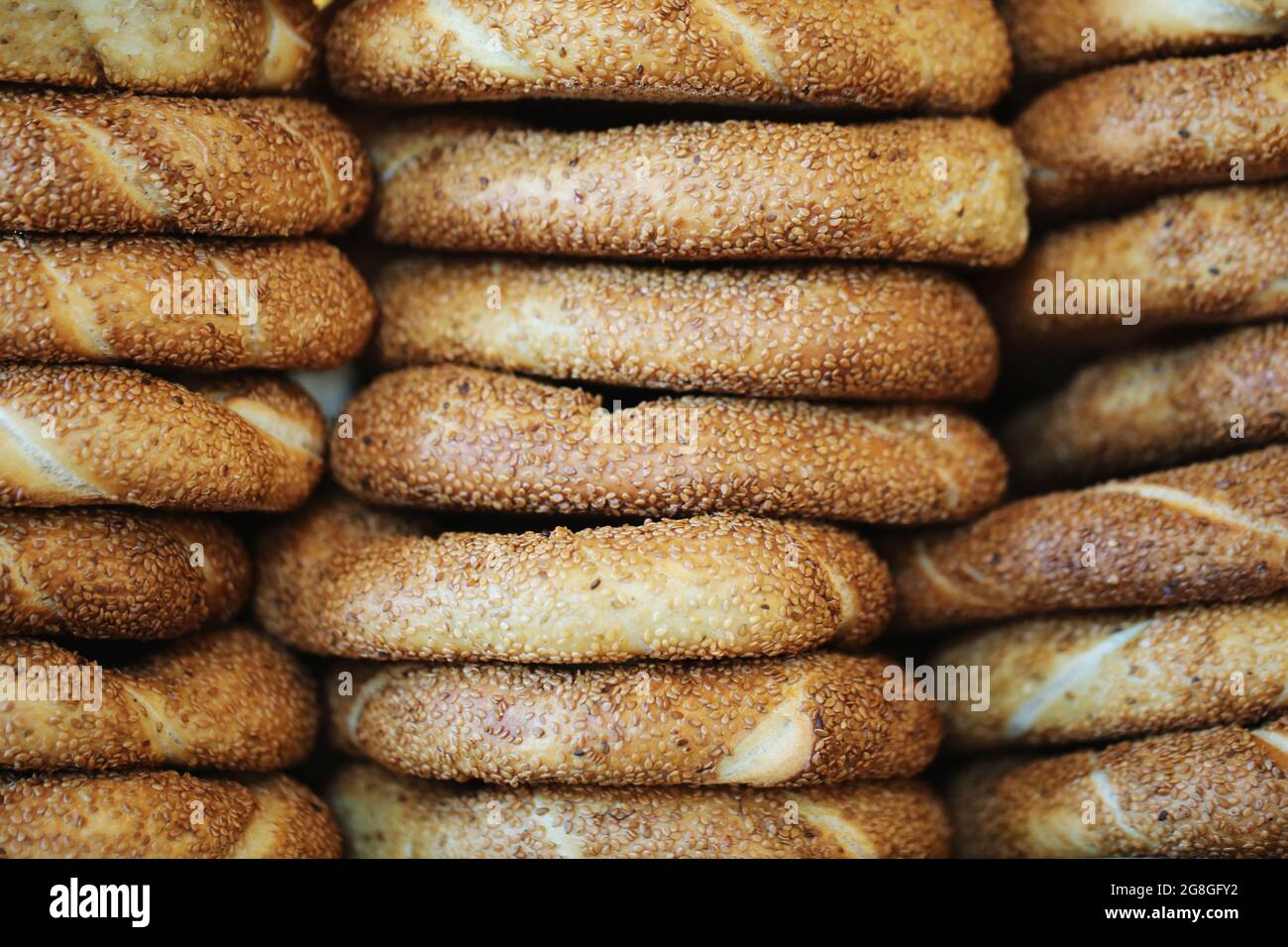 Sesambagels, Backwaren, Gebäck und Backwaren Stockfoto