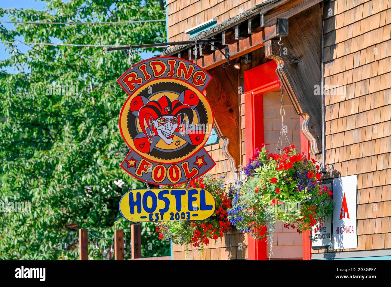 Riding Fool Hostel, Cumberland, Vancouver Island, British Columbia, Kanada Stockfoto