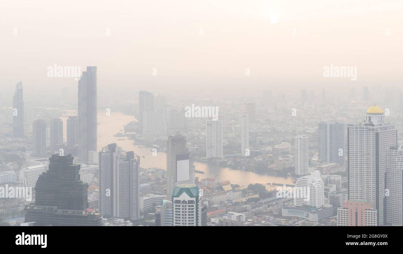 Bangkok City Thailand Luftverschmutzung bleibt auf gefährlichen Ebenen PM2.5 Schadstoffe - Staub und Rauch hohen Niveau PM 2.5 Stockfoto