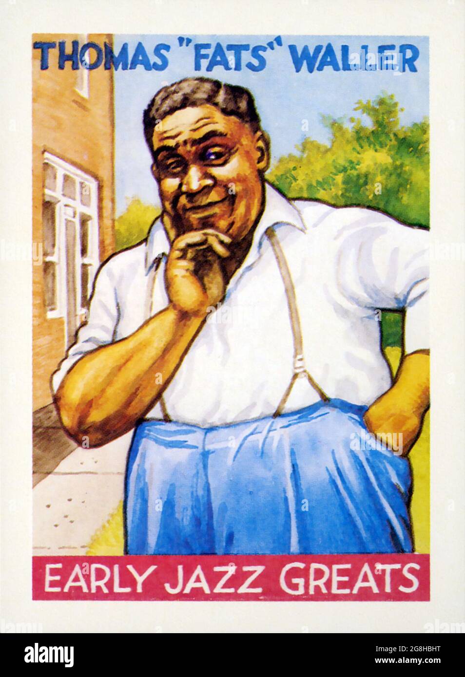 Thomas Fats Waller, dargestellt von R. Crum aus einer Reihe von Trading Cards von Größen des frühen Jazz, herausgegeben von Yazoo Records. Stockfoto