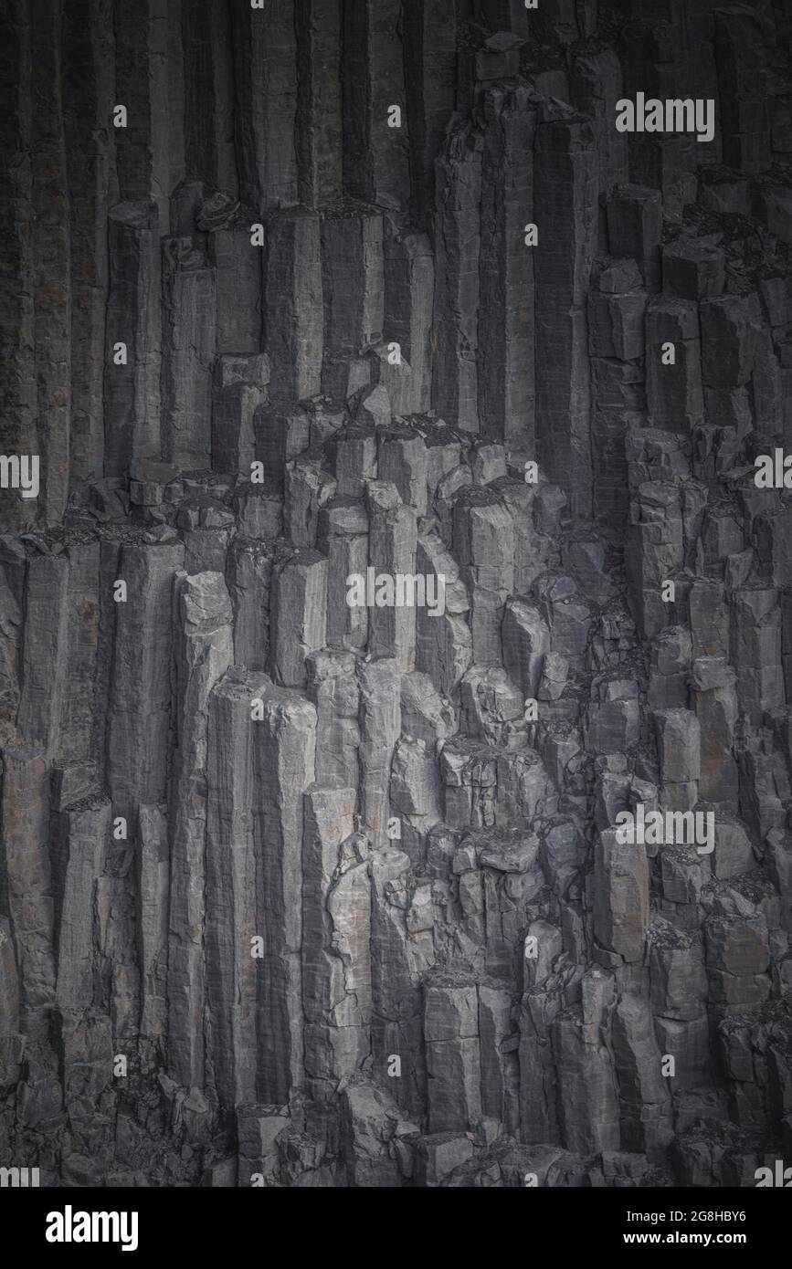 Graue vulkanische Basaltsäulen Texturen Stockfoto