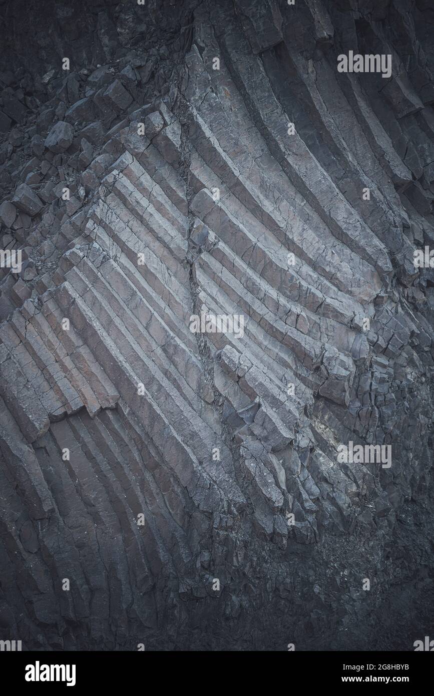 Graue vulkanische Basaltsäulen Texturen Stockfoto