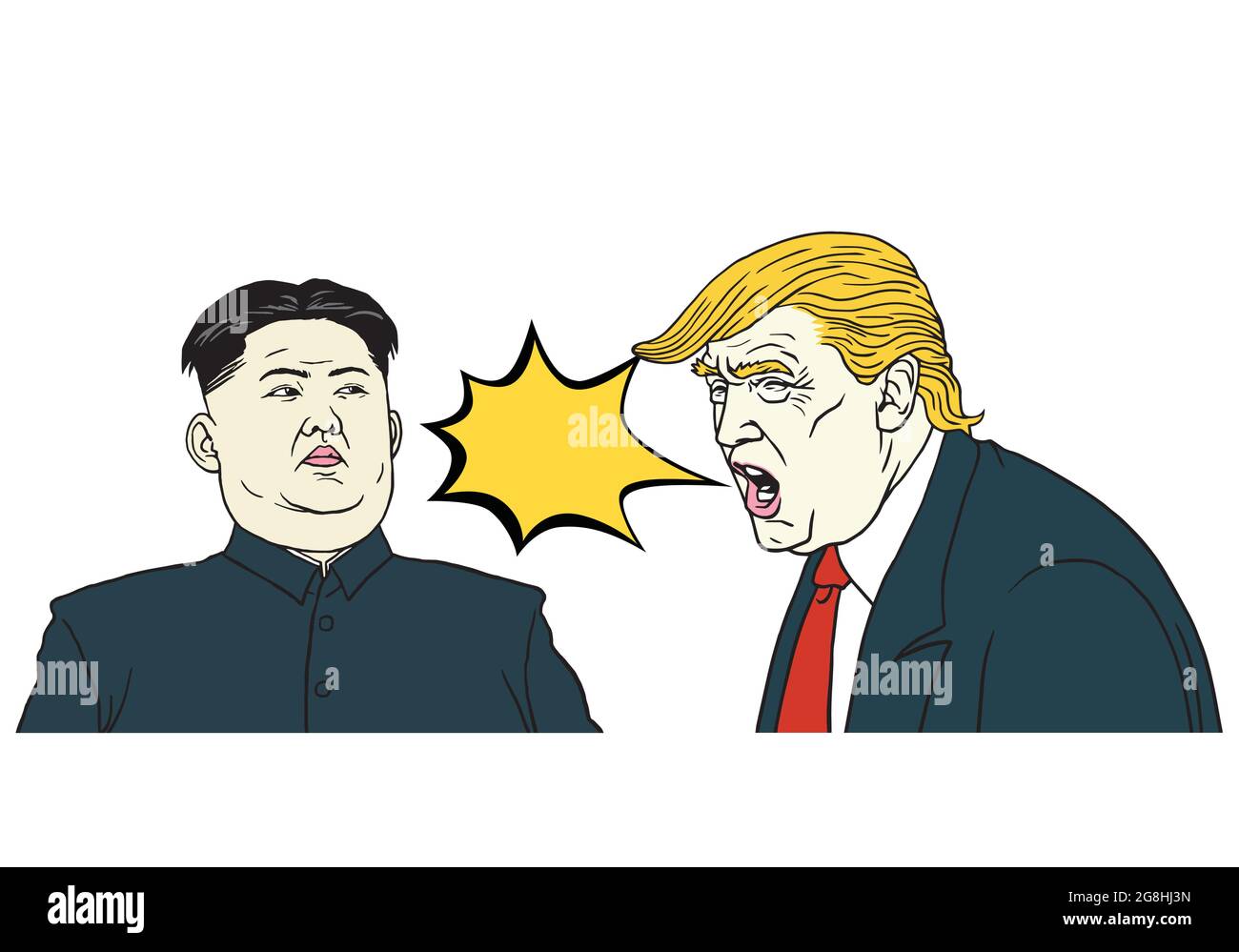 Donald Trump gegen Kim Jong-un. Vektorgrafik Porträt Cartoon Illustration Stock Vektor