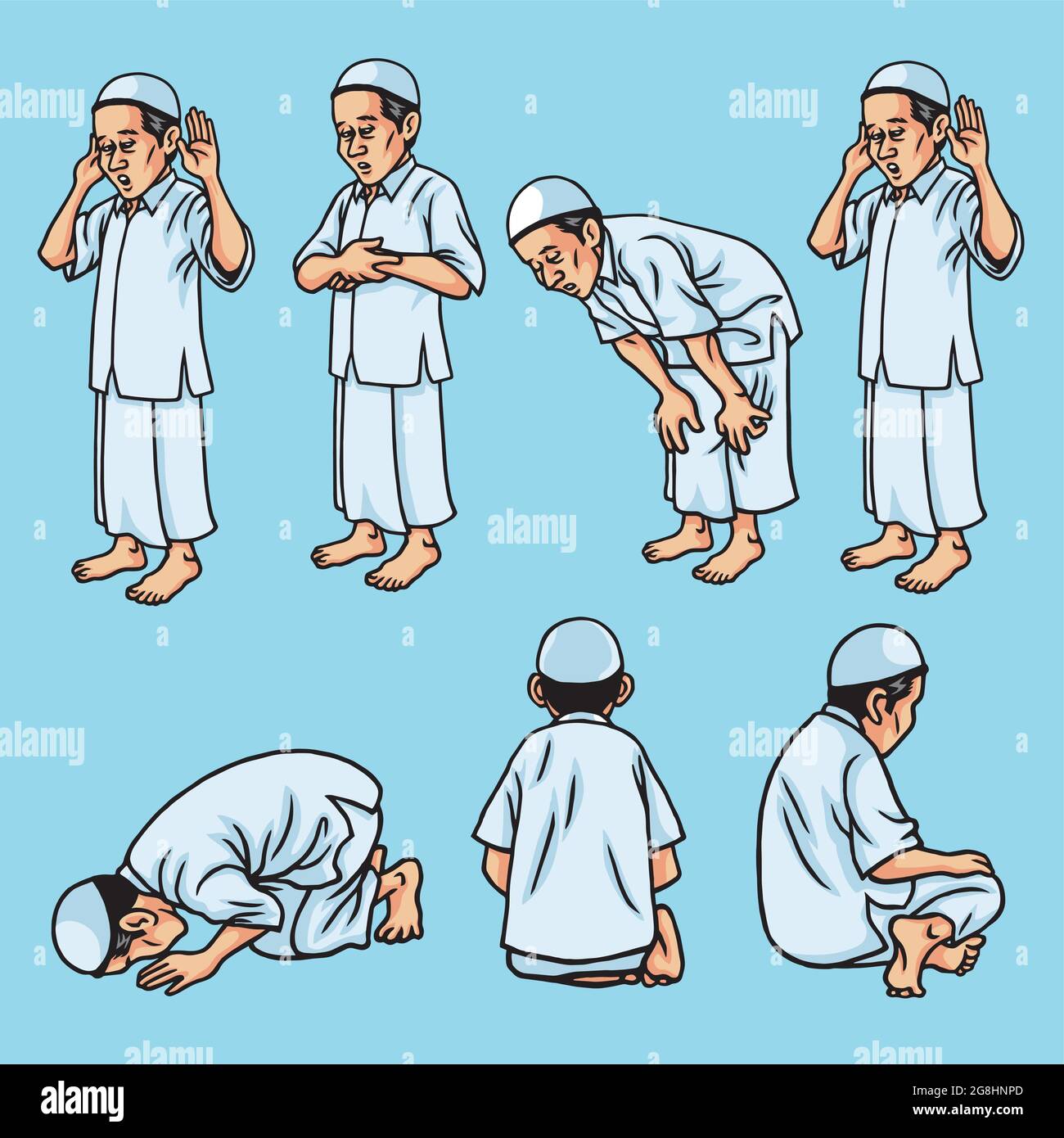 Salah, Sholat, Shalat, Muslim Pray Set Bewegungssymbol Illustration Vektor Stock Vektor
