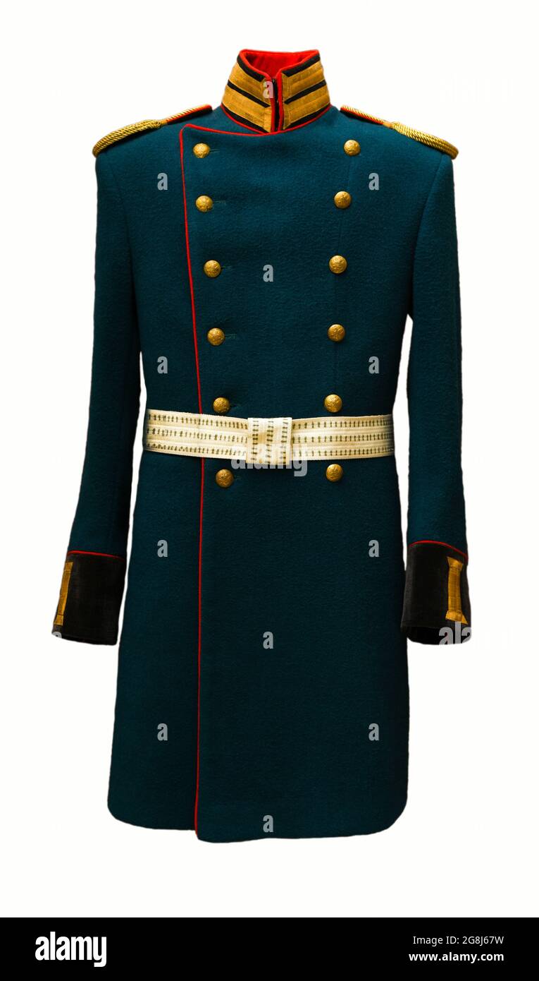 Kampfuniform des Offiziers der zaristischen Armee in Russland, isolieren. Stockfoto