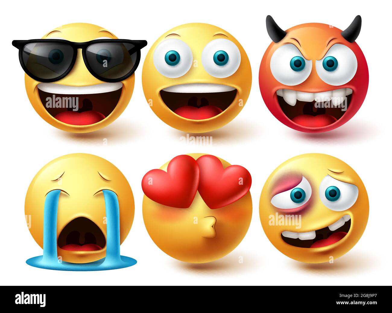 Smiley-Vektor gesetzt. Smileys Emoji Icon Kollektion in isoliertem weißem Hintergrund für grafische Design-Elemente. Vektorgrafik Stock Vektor