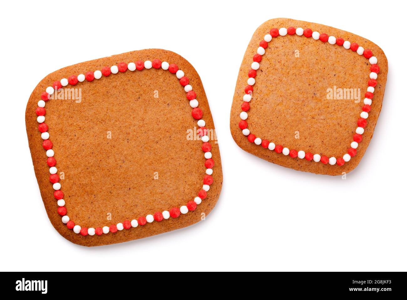 Lebkuchen in Form von Quadrat für weihnachten isoliert auf Weißer Hintergrund Stockfoto