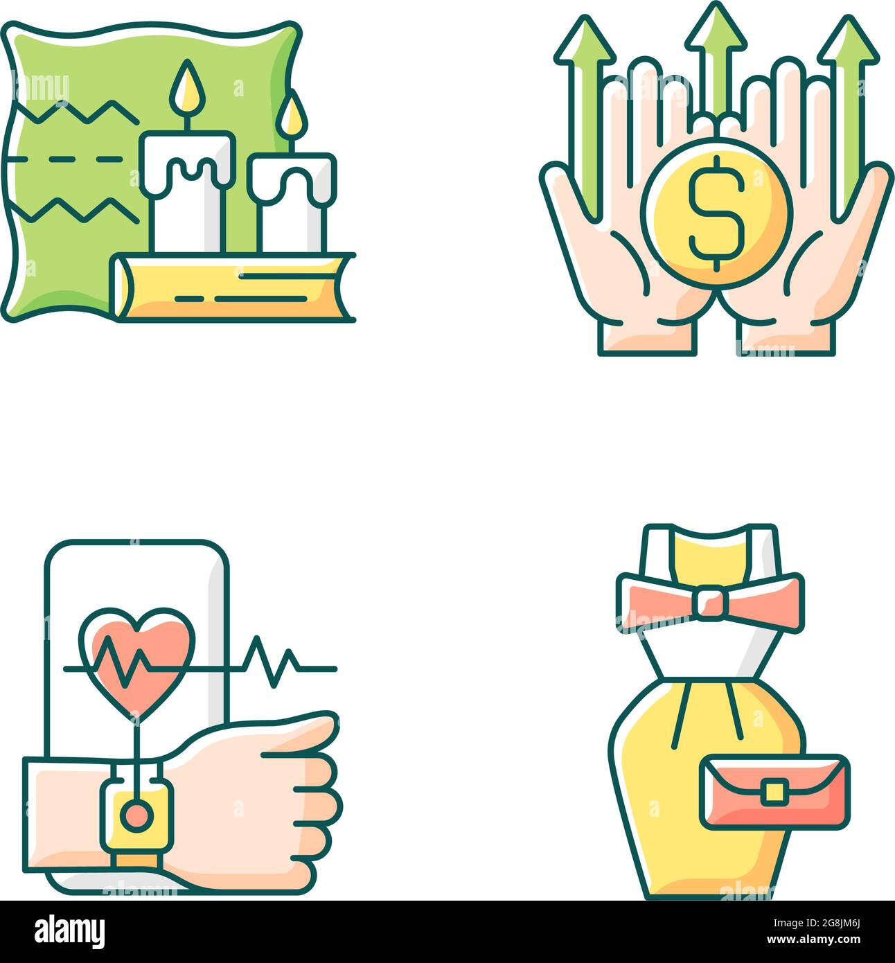 Lifestyle-Tendenzen RGB-Farbsymbole eingestellt Stock Vektor