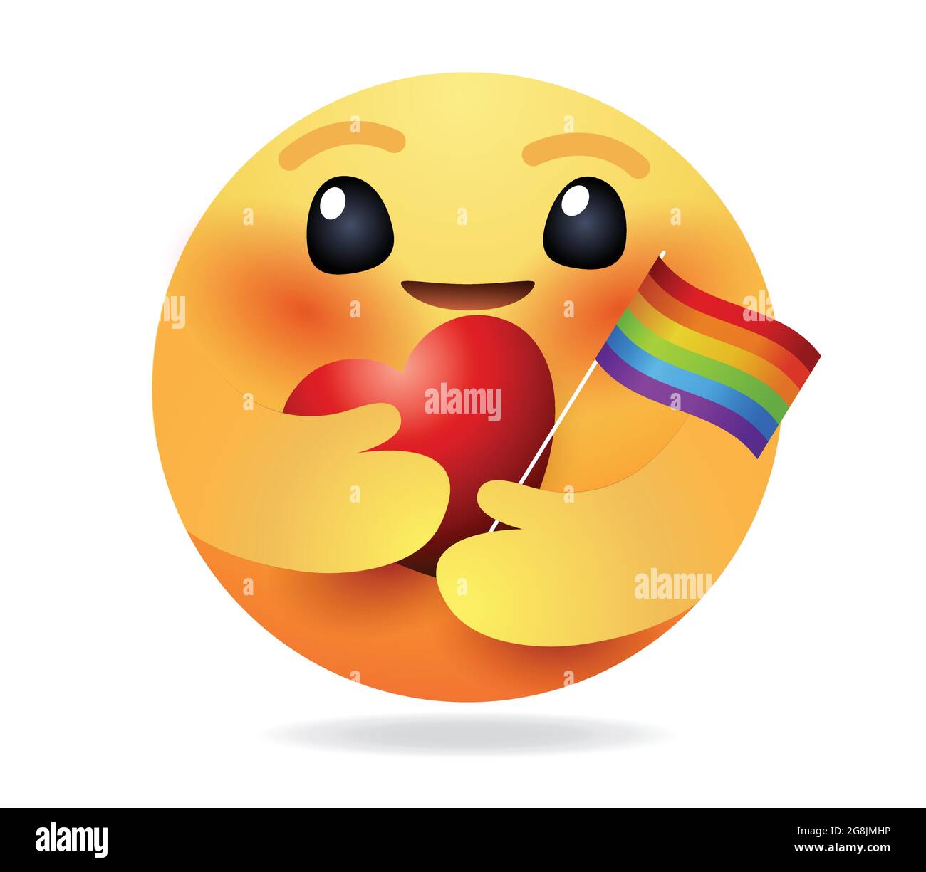 Hochwertiges Emoticon auf weißem Hintergrund. Emoji mit der Pride-Flagge Rotes Herz. Stolz Emoji. Regenbogen-Emoticon. Stock Vektor