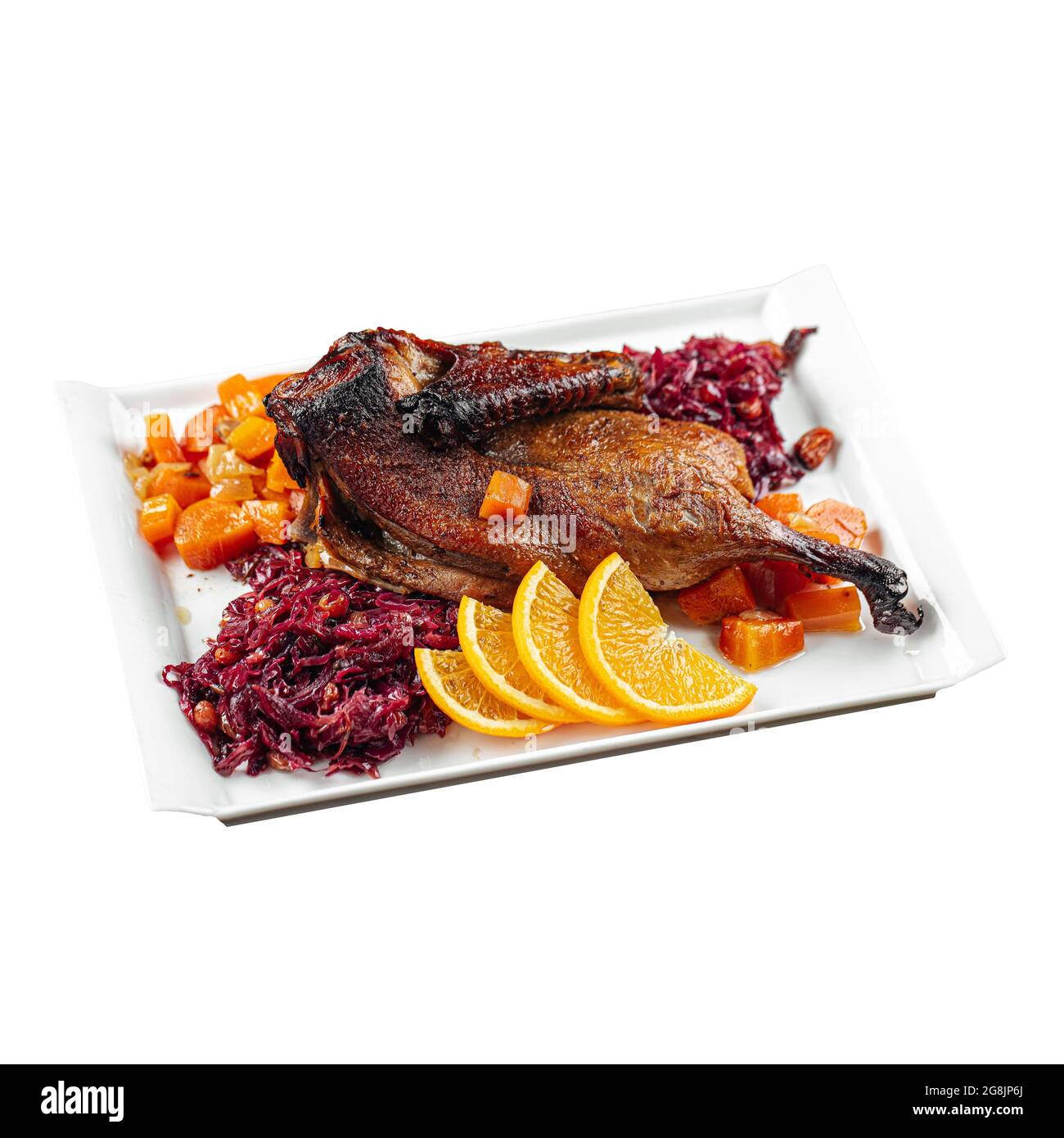 Isolierte gebratene peking-Ente mit verschiedenen Salaten Stockfoto