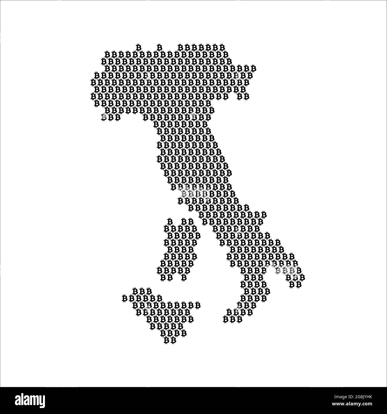 Italien Länderkarte mit Bitcoin Krypto Währung Logo gemacht Stock Vektor