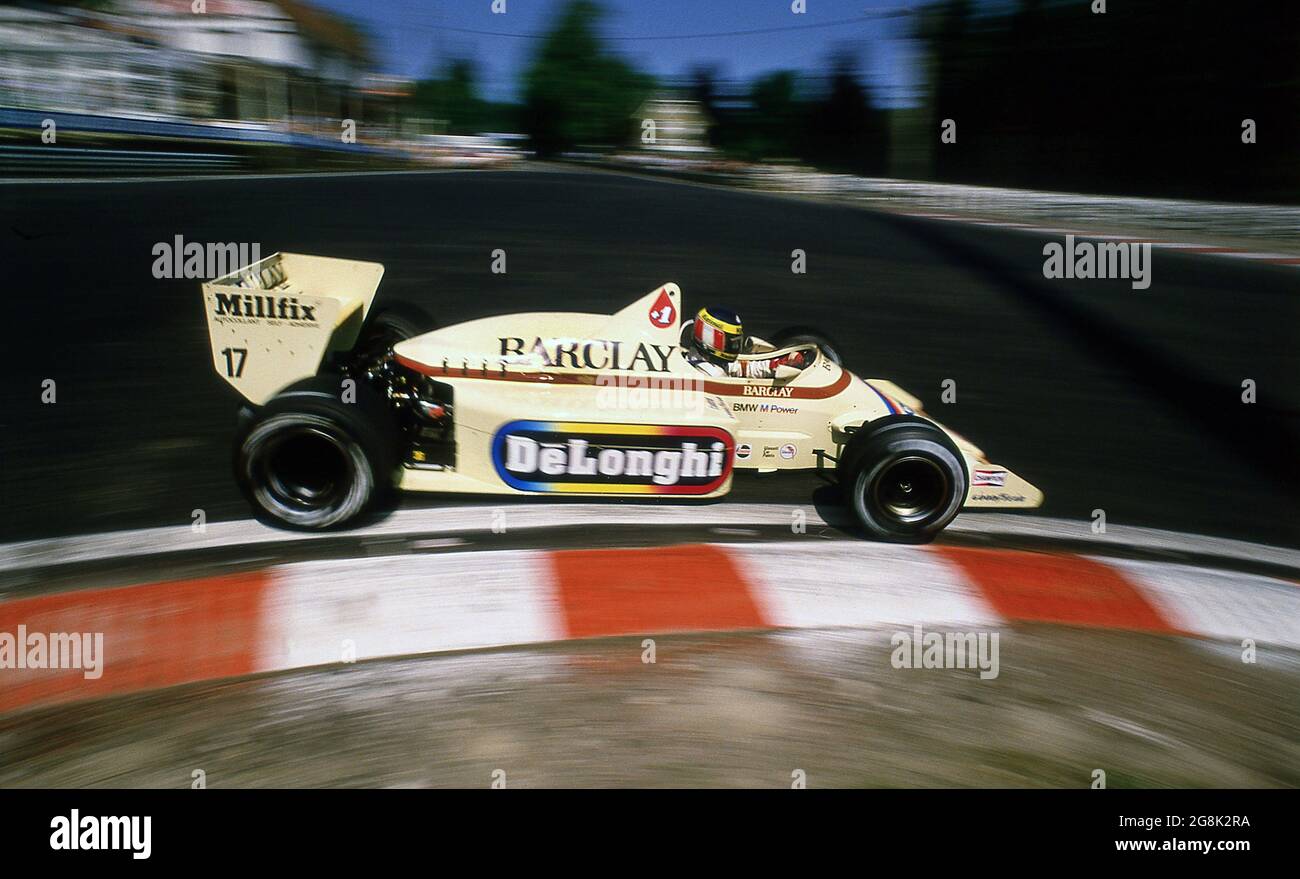 Spa - Francorchamps 1985 Großer Preis Von Belgien. Gerhard Berger in einem Arrows-BMW Qualifying, dann wurde das Rennen 31/5/1985 verschoben Stockfoto