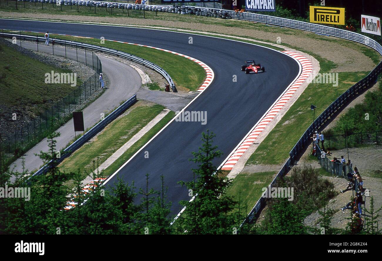 Spa - Francorchamps 1985 Großer Preis Von Belgien. Michele Alboreto Qualifying hie Ferrari,dann das Rennen verschoben 31/5/1985 Stockfoto