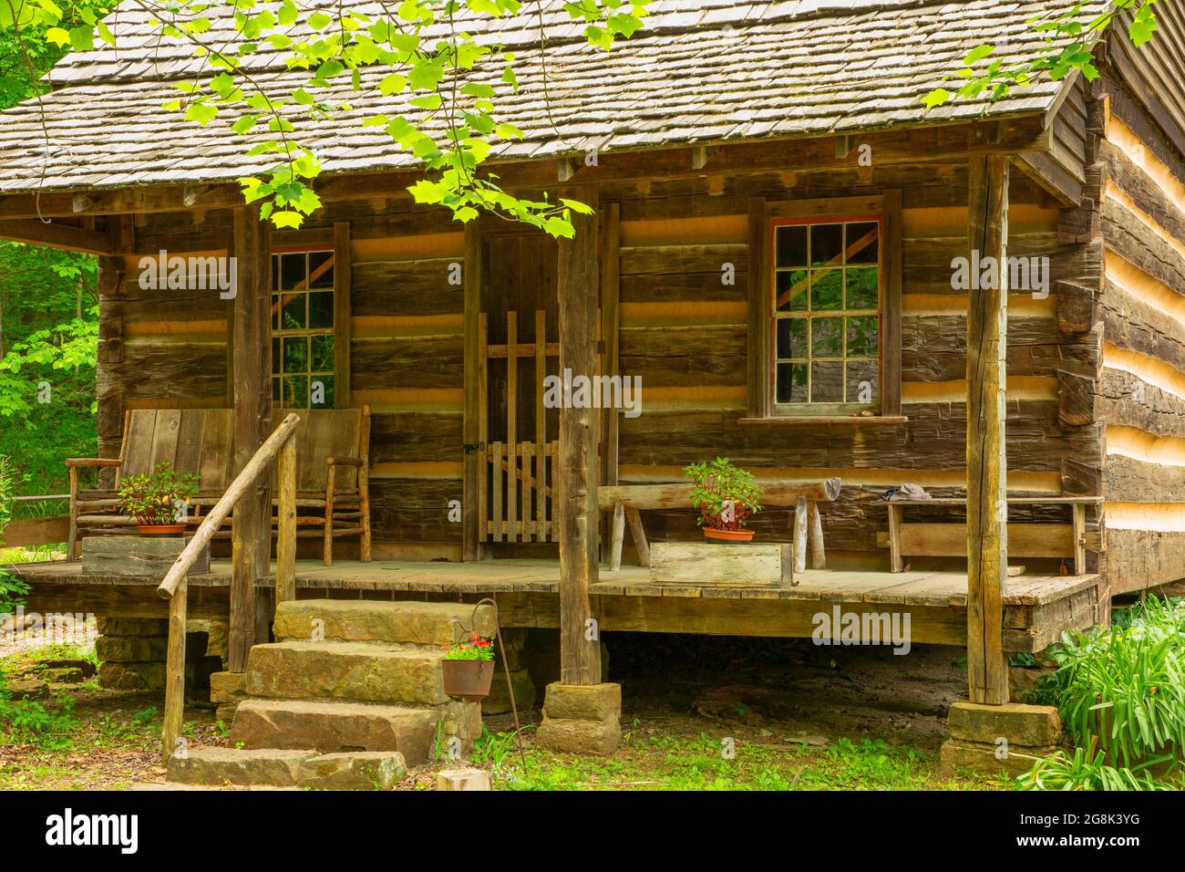 1830er Jahre Farmstead Hütte, O'Bannon Woods State Park, Indiana Stockfoto