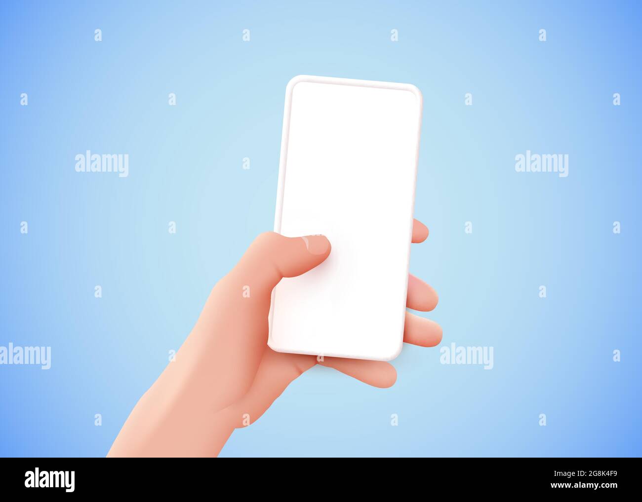 Smartphone mit Handhaltung und leerem Bildschirm. Modernes Modell. Vektorgrafik Stock Vektor