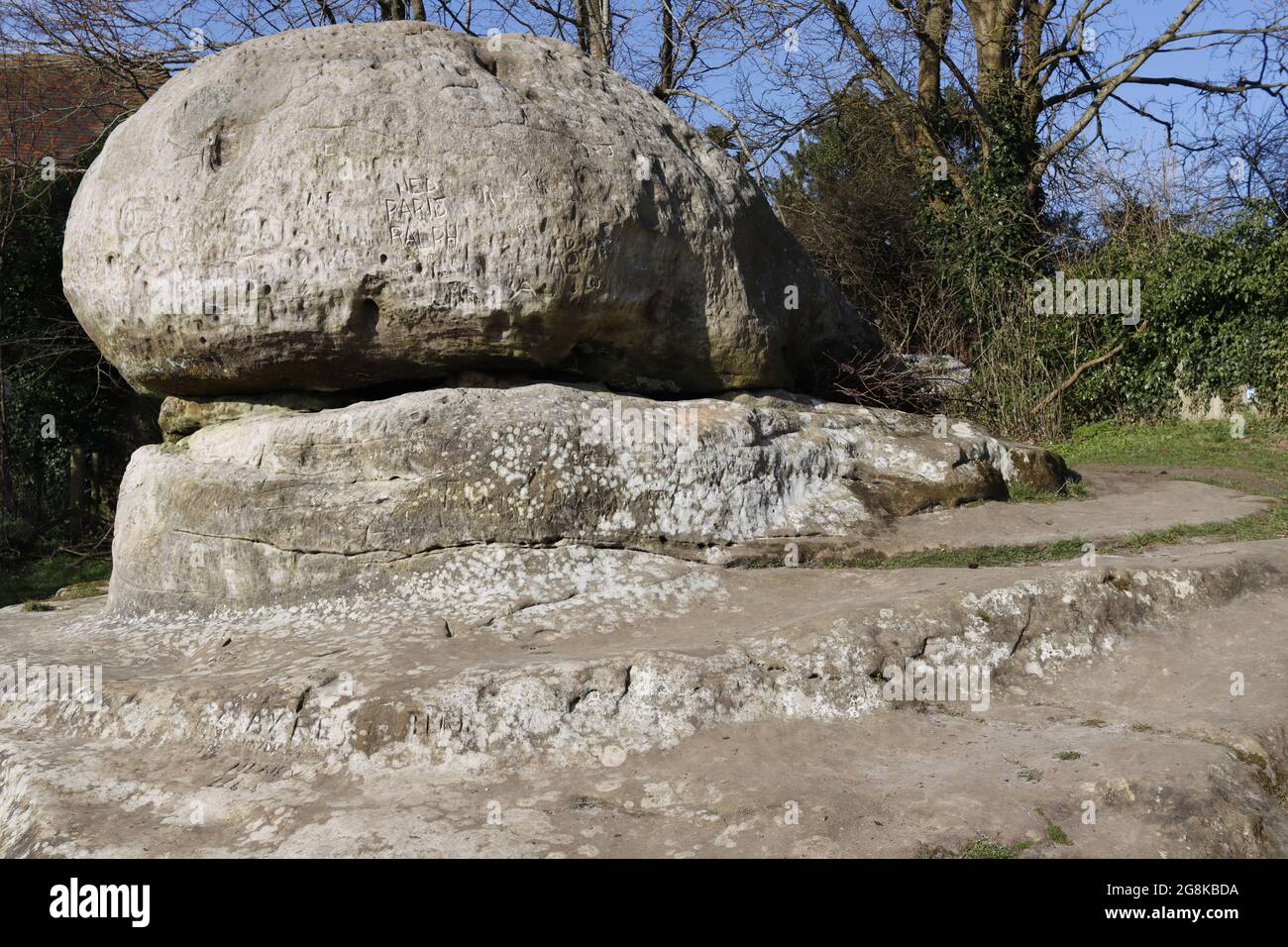 Ein Blick auf den Chiding Stone in Chiddingstone Kent Stockfoto