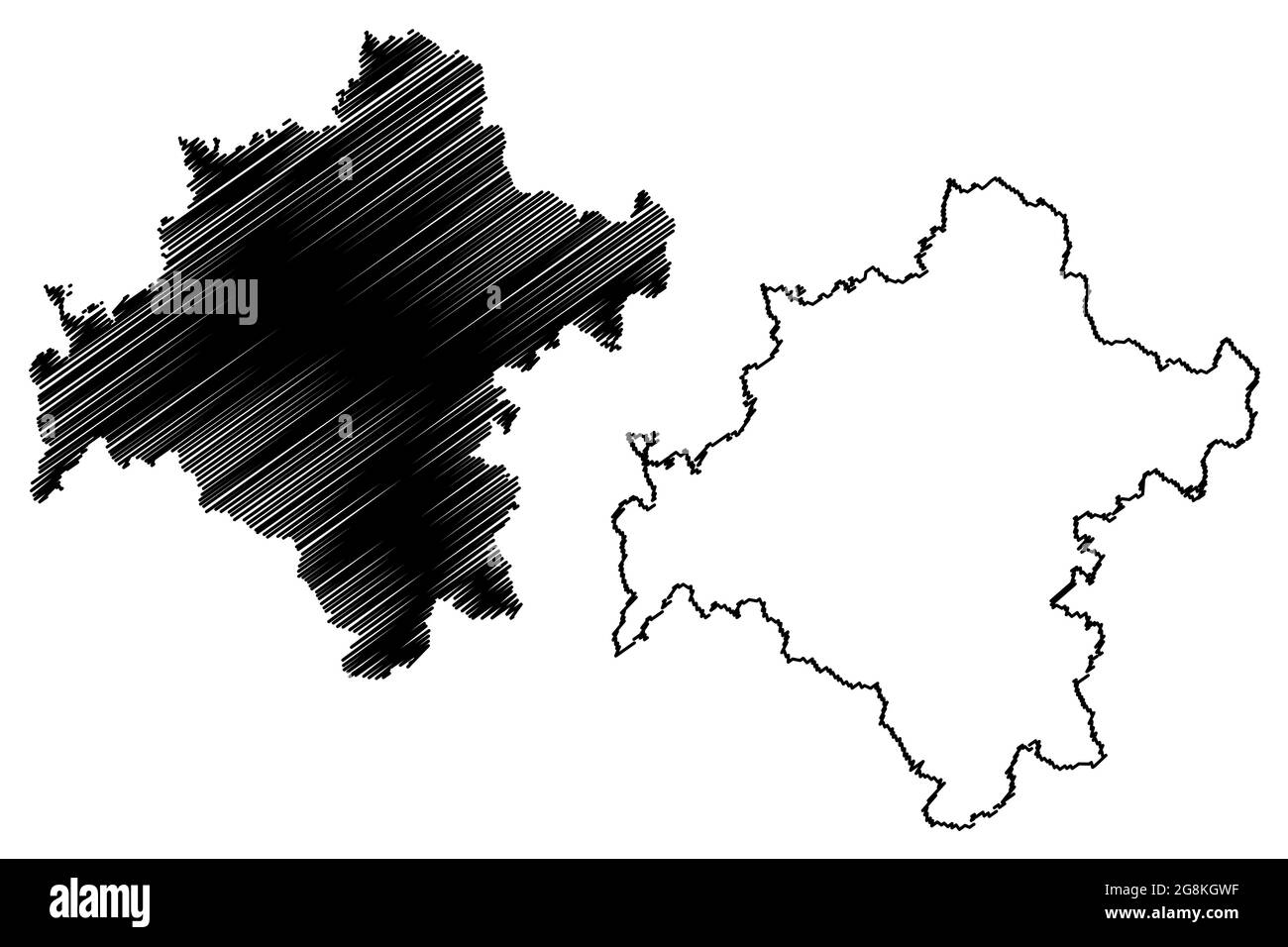Schmalkalden-Meiningen (Bundesrepublik Deutschland, Landkreis, Freistaat Thüringen) Kartenvektordarstellung, Scribble-Skizze schmal Stock Vektor