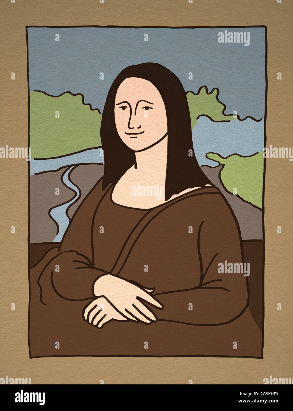 Einfache Illustration des berühmten Portraits von Leonardo Da Vinci, La Gioconda (Mona lisa) Stockfoto