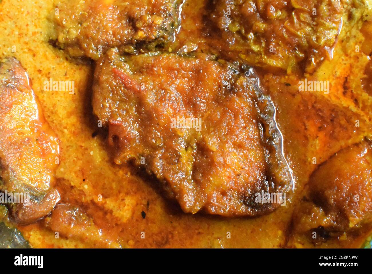 Rohu-Fisch (labeo rohita) kalia - ein würziges, köstliches Gericht aus indischen Bengali. Es ist weit verbreitet in südostasiatischen Ländern einschließlich Stockfoto