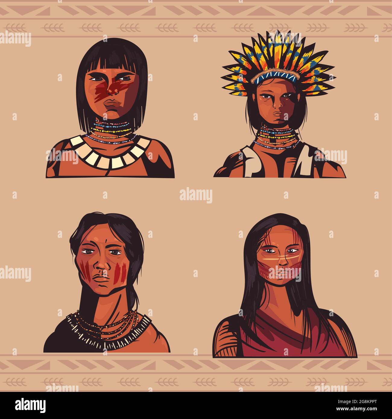 Gruppe von vier indigenen ethnischen Stock Vektor