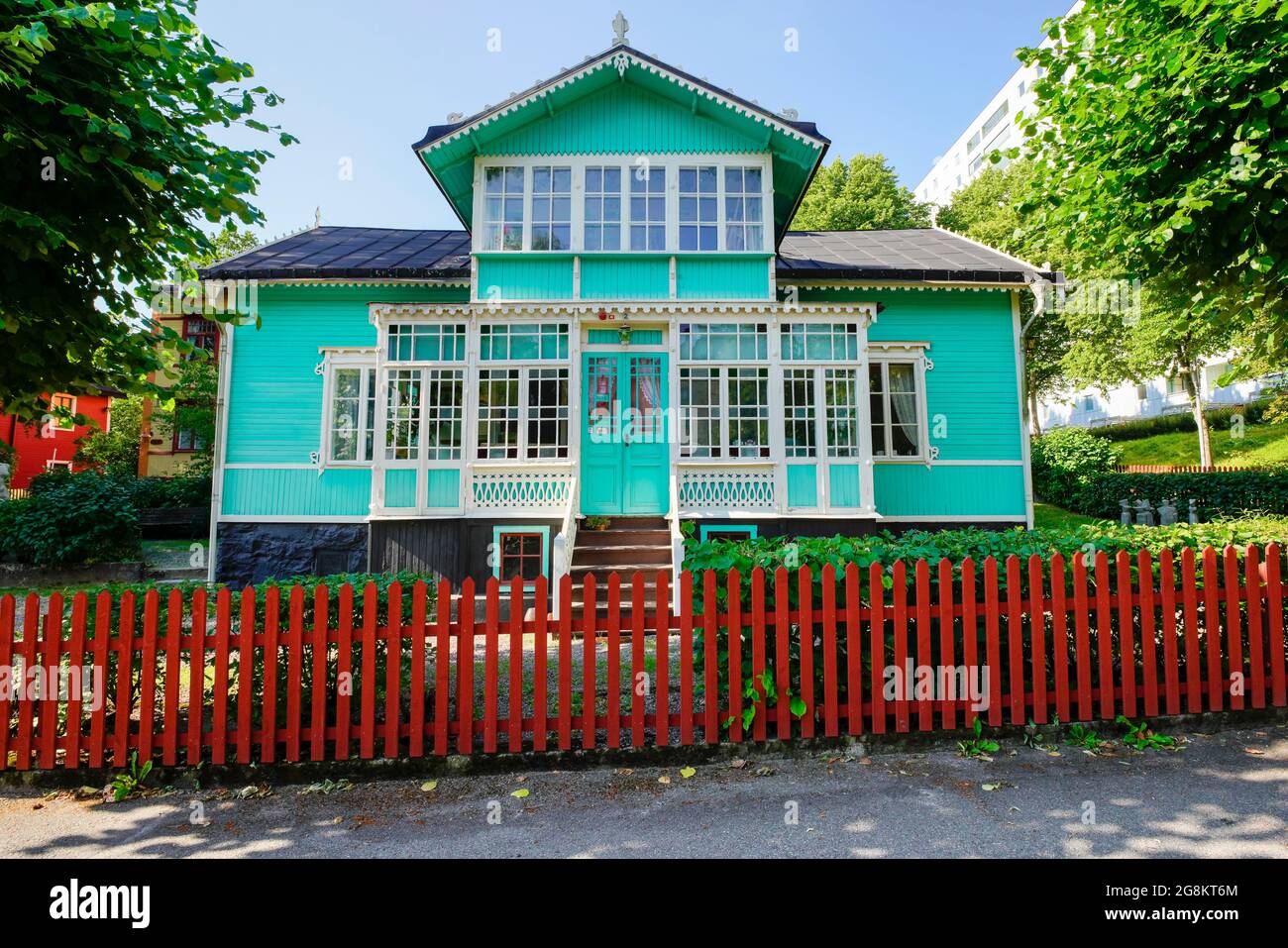 Olle Olsson Villa, Hagalunds Block, Solna, Schweden. Der sogenannte Blaue Hügel (Blåkulla) wird heute als ein kulturelles Umfeld von nationaler Bedeutung eingestuft Stockfoto