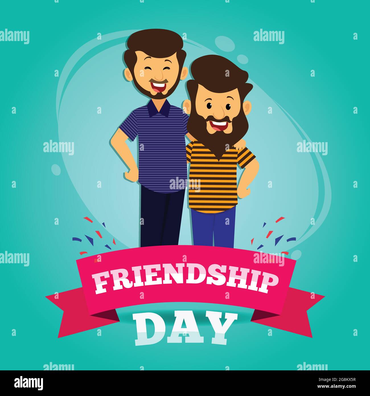 Plakat zur Feier des Freundschaftstages. Auf diesem Poster treffen sich zwei Jungen und feiern den Freundschaftstag. Stock Vektor