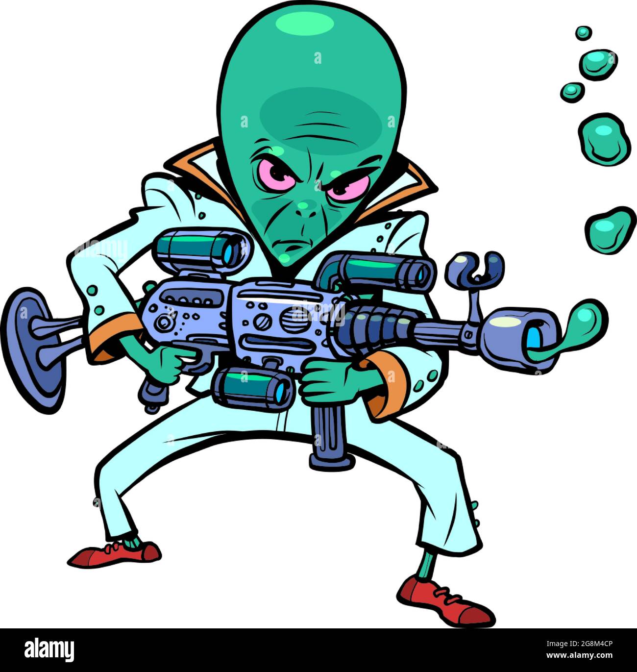 Der grüne Mann ist eine außerirdische böse Invasion mit Waffen Stock Vektor