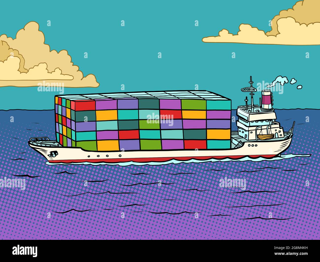 Das Schiff ist ein Seecontainerschiff. Frachttransport und Logistik Stock Vektor