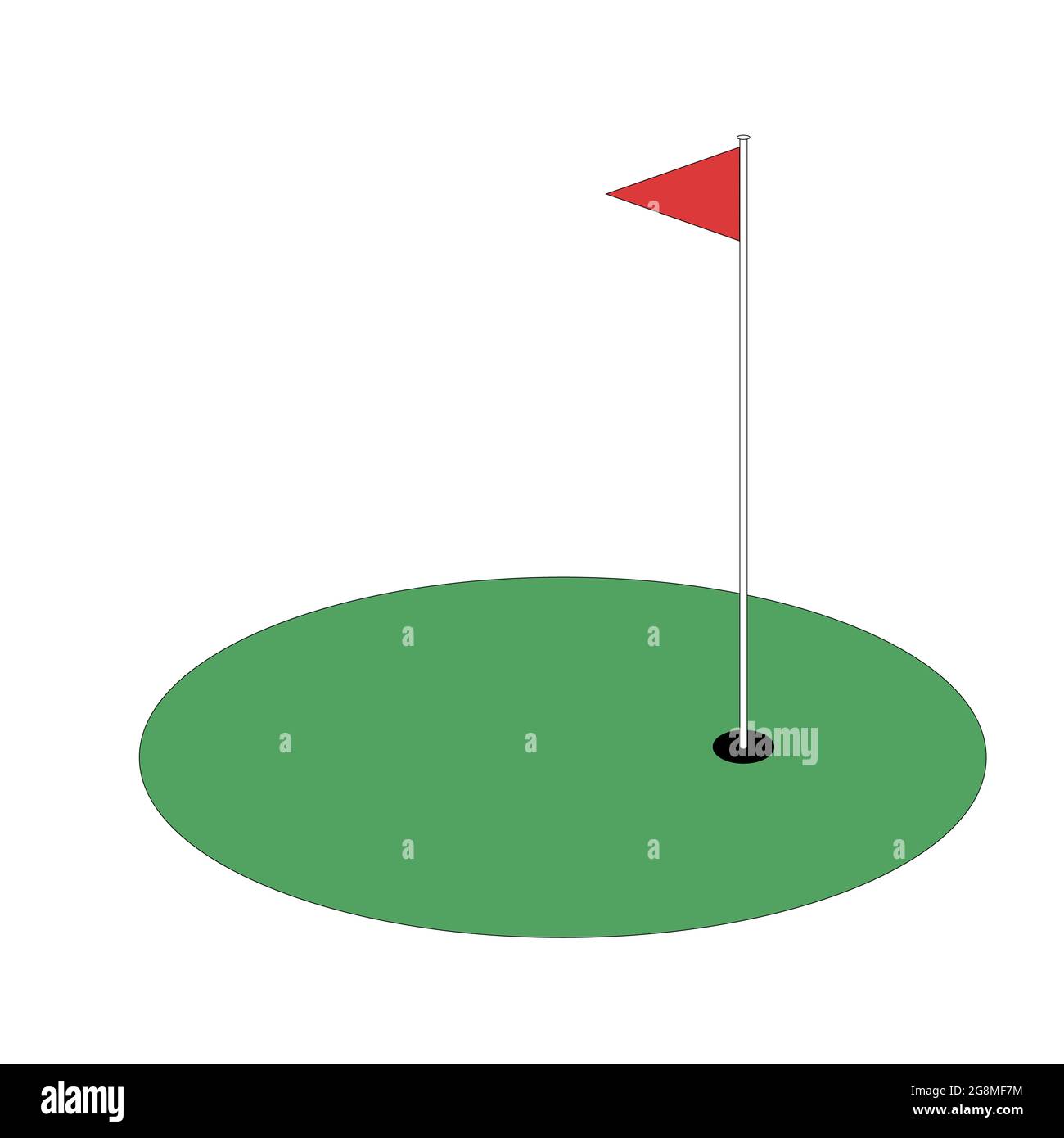 Eine grafische Darstellung eines grünen Golfs und einer Flagge zur Verwendung als Symbol oder Logo Stockfoto