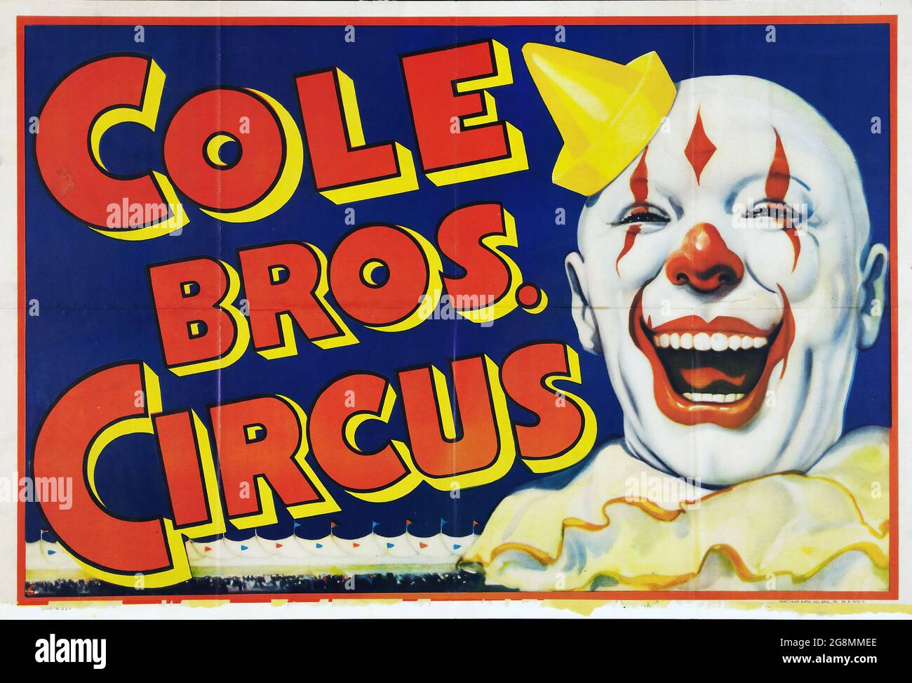 Cole Bros. Circus – Vintage Zirkusposter feat. Ein lachender Clown. 1940er Jahre. Stockfoto