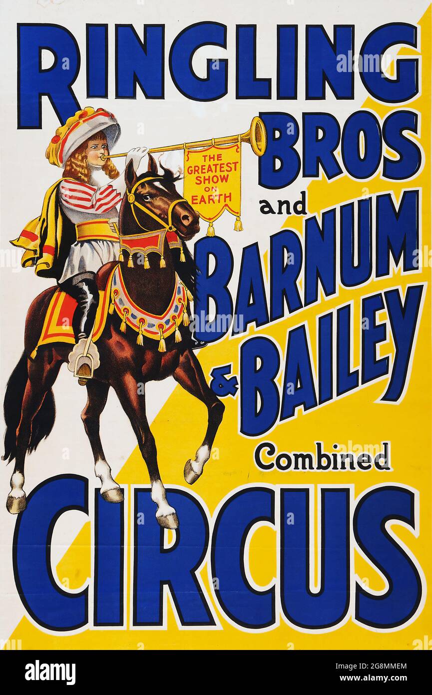 Zirkusposter (Ringling Brothers und Barnum & Bailey kombinierten Zirkus, 1930er Jahre) „The Greatest Show on Earth“. Stockfoto