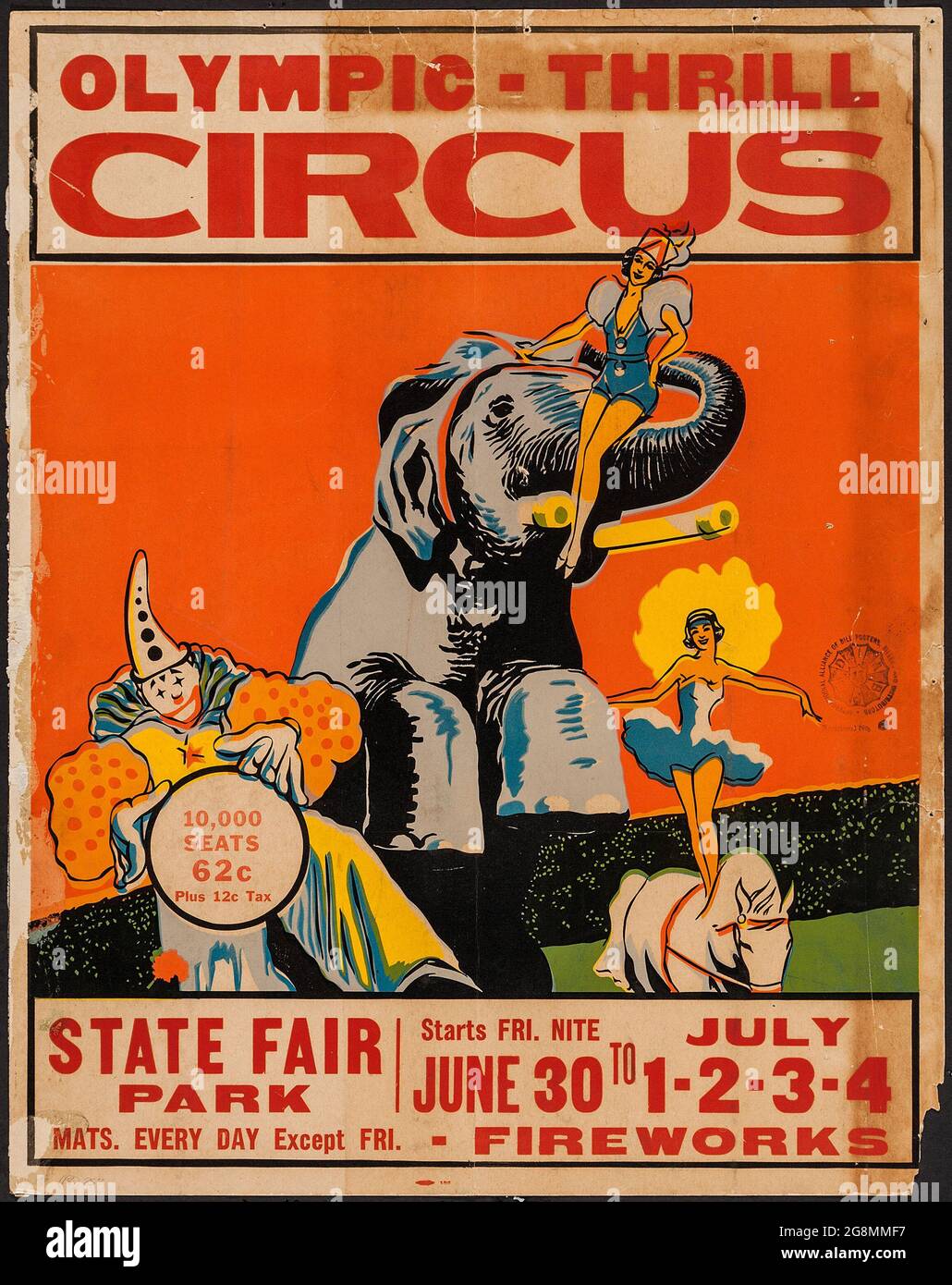 Olympic Thrill Circus (Jim Williams, 1940er). Sehr vintage Zirkus Poster im State Fair Park verwendet. Stockfoto