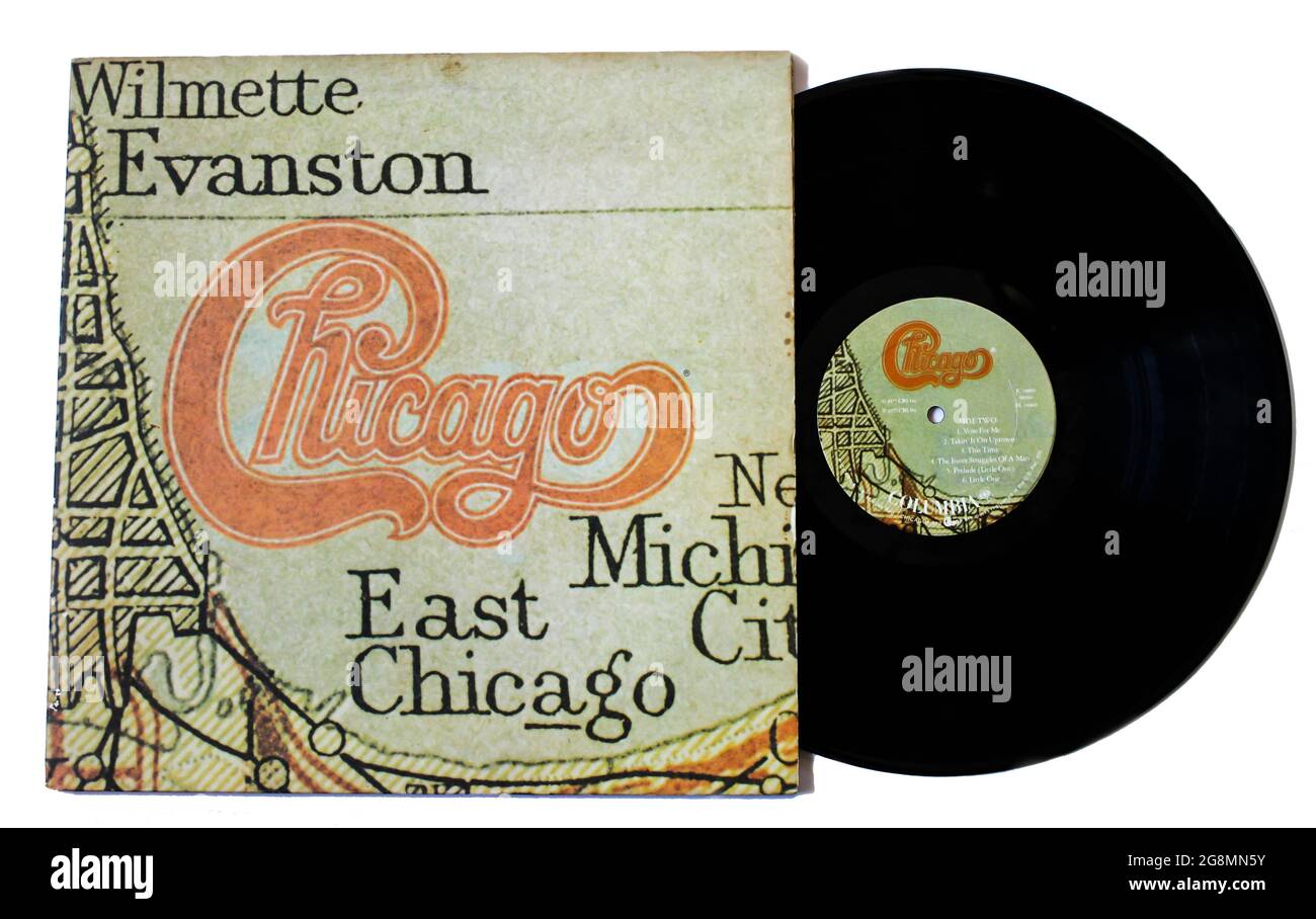Rockband, Chicago-Musikalbum auf Vinyl-LP-Disc. Titel: Chicago XI Album Cover Stockfoto
