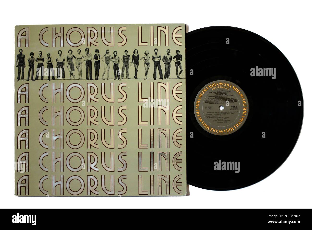 Broadway Musical für die Verfilmung EINES Chorus Line-Musikalbums 1985 auf Vinyl-Schallplatte. Albumcover Stockfoto