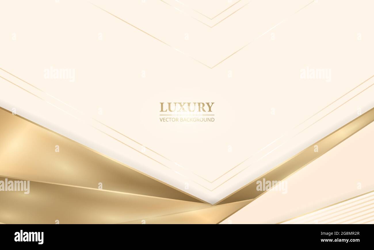 Elegante realistische Creme Schatten Luxus-Design-Hintergrund mit goldenen Linien und Schatten. 3D-Konzept mit beigefarbenem und goldenem Papierschnitt. Vektorgrafik. Stock Vektor