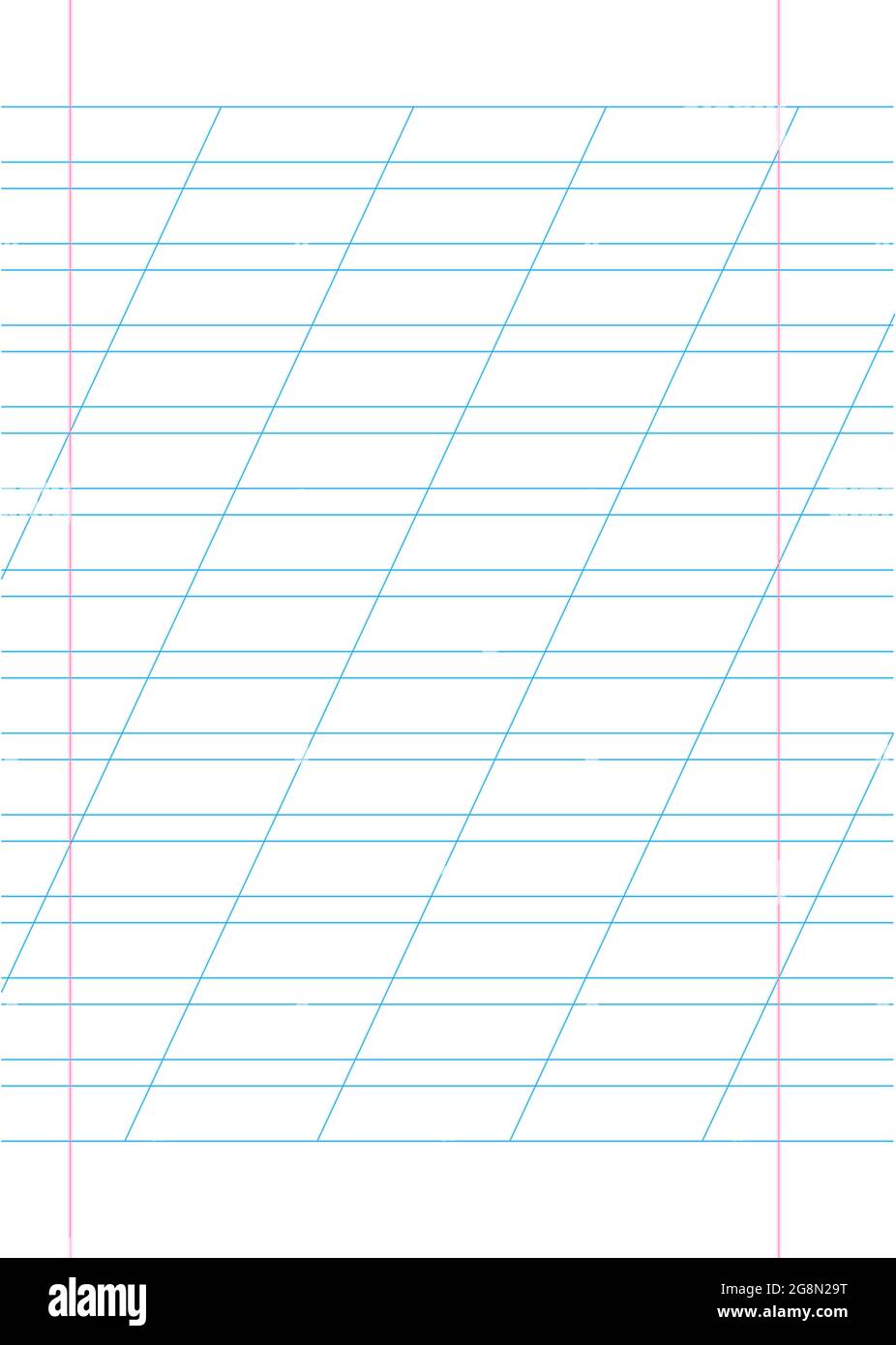 Leere linierte Seite Notizbuch Schule leere Pad, Vektor-Hintergrund. Blau gestreiftes Copybook. Rot linierten Blatt Gitter Stock Vektor